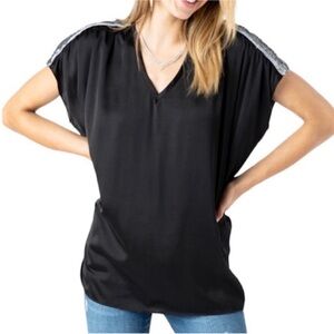 VOCAL Satin Tunic Blouse Top M black